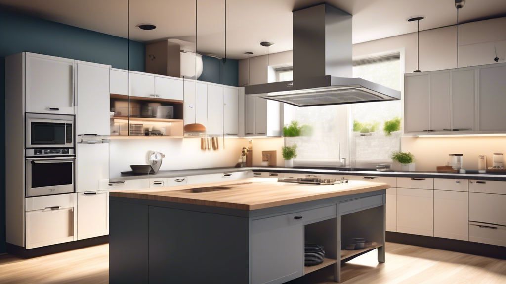 An illustrated guide detailing the process and expenses involved in upgrading a modern kitchen's ventilation system, with emphasis on sleek, energy-efficient designs.