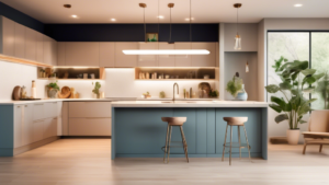 A bright, modern kitchen illuminated by a variety of stylish lighting options, including under-cabinet lights, pendant lights over an island, and recessed ceiling lights, with a transparent overlay text that reads '2024 Guide to Kitchen Lighting Installation Costs'