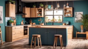 Dazzling yet affordable kitchen makeover ideas for 2024, showcasing a modern, budget-friendly kitchen renovation with upcycled materials and DIY decor.