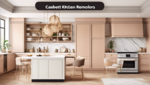 An elegant infographic comparing the budget allocation for mid-range versus luxury kitchen remodels, including visuals for cabinetry, appliances, and finishes in a split-view design for the year 2024.