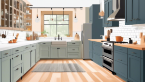 An illustrated infographic comparing the costs of DIY versus professional kitchen remodeling in 2024, featuring two distinct kitchen designs side by side, with a list of budget breakdowns and tools for each method.