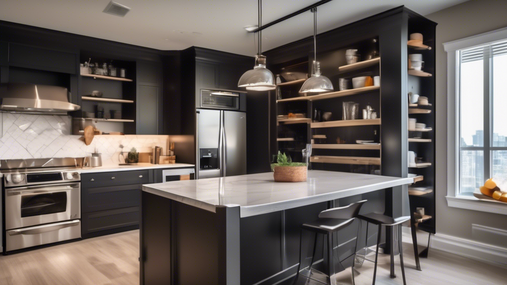 An infographic illustrating the top costly elements in Toronto kitchen renovations, including cabinetry, appliances, and countertops, against a backdrop of a sleek, modern kitchen under construction