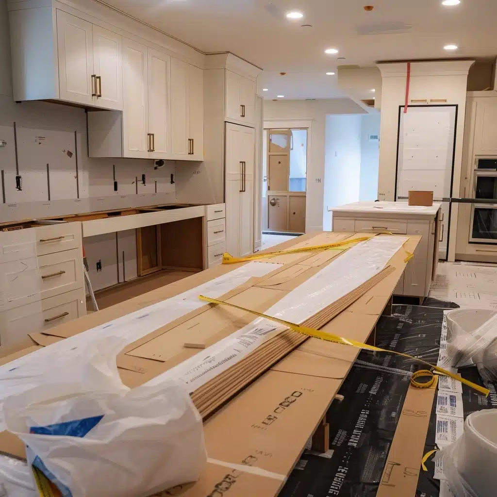 A kitchen renovation with newly installed cabinetry and floor boards ready to be installed, factoring in kitchen renovation costs.